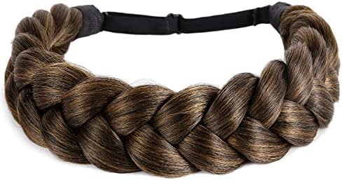 STHEJFB Bohemian Braided Headband Oversized Classic Wide Braids Adjustable Elastic Strap Synthetic Wig Headband Women's Braids Beauty Accessories (Medium brown)