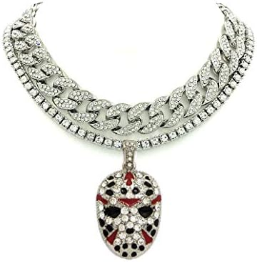 Shiny Jewelers USA Mens Iced Out Rapper Mask Hip Hop Pendant 1 Row CZ Tennis Miami Cuban Link Chain Necklace