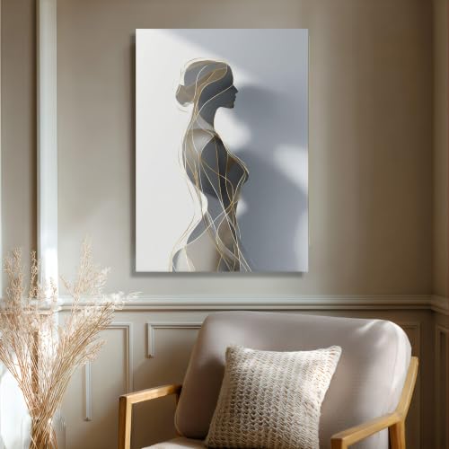Arte abstracto de líneas doradas con silueta femenina elegante para salón, 20x30cm 2
