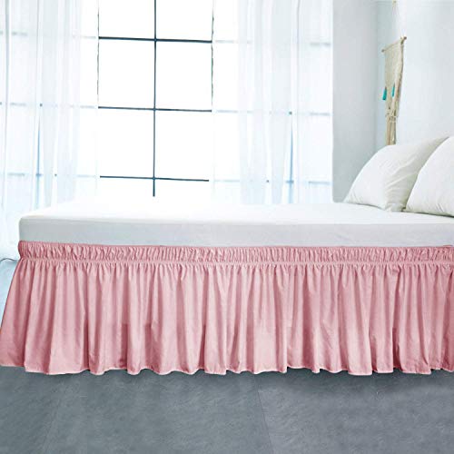 Obytex Bedskirt Wrap Around Bed Skirts, Cotton Bedskirt Elastic Dust Ruffle Silky Soft & Wrinkle Free Classic Stylish Look In Your Bedroom(Pink, Queen-14'' Drop) #TOP5