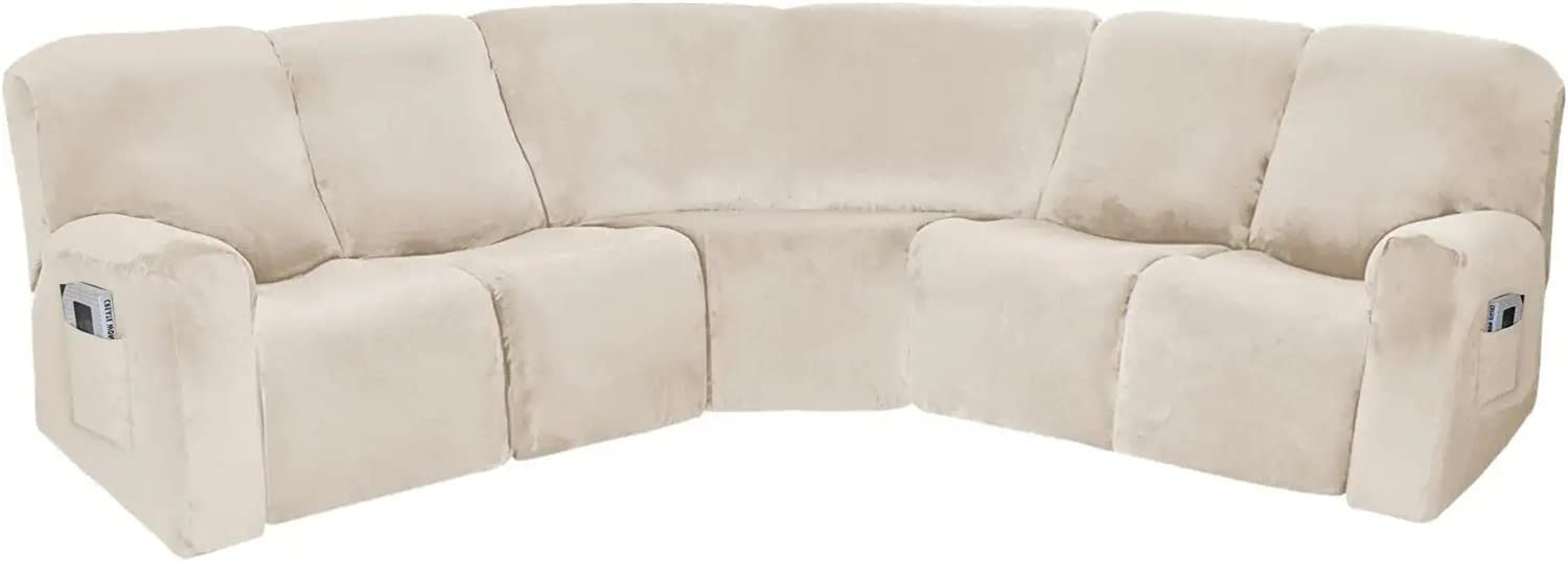 SDYdsgE sofa cover， Velvet Recliner Corner Sofa Cover 7 Piece L Shape Sectional Couch Grey Fits 5 Seats(Ivory)