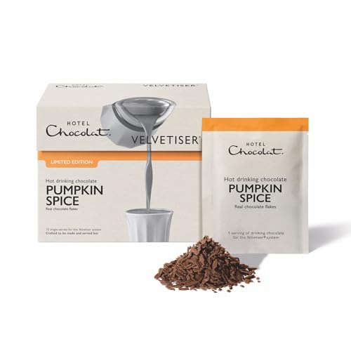 Image of Hotel Chocolat Hot Chocolate Mix - Pumpkin Spice Drinking Chocolate with Real Chocolate Flakes, 10 Servings, Gourmet Cocoa