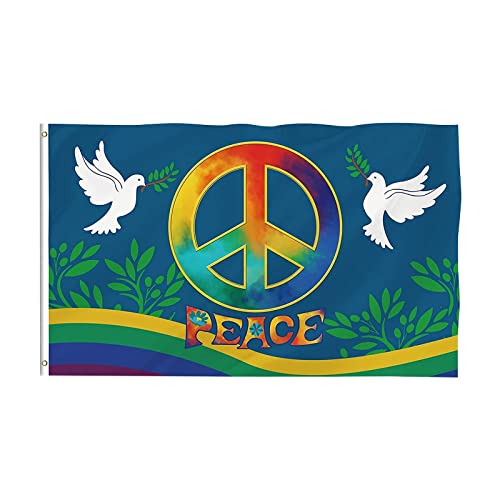 Basewing Friedensflagge Fahne Gartenflagge Regenbogen Flagge mit PACE Flagge Regenbogen Frieden PACE 70x100cm Peace Fahne 90 x 150 cm flaggen Top Qualität (T1#90X150CM, One Size) Cover