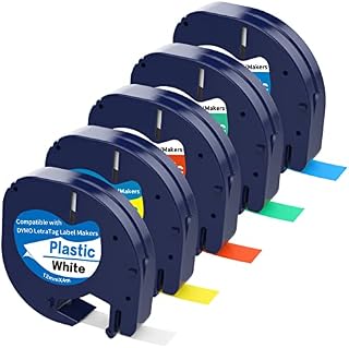 5 X Multicolor Labels Compatible with Dymo Letratag Label Dymo Tape 12mm x 4m- 1/2 x 13 Dymo Letratag Refills for Dymo Label Maker Dymo Letratag Plus LT-100T LT-100H QX50