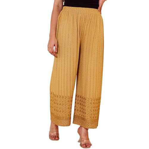 Image of VIVIKA Chikankari Palazzo Pants for Women |Rayon Wide Leg Ethnic Palazo with Embroidery | Comfortable Elastic Waist Women's Palazzo for Casual, Festive & Office Wear