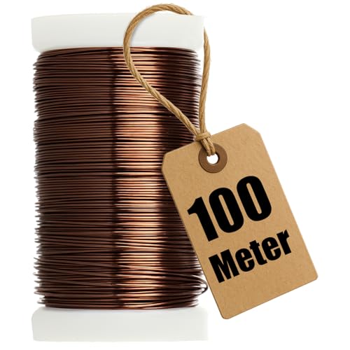 com-four® alambre de acero inoxidable para manualidades y modelado 100 m, alambre floral para arreglos, alambre recubierto marrón, Ø 0,37 mm (1 pieza - Alambre de atar 100m Marrón)