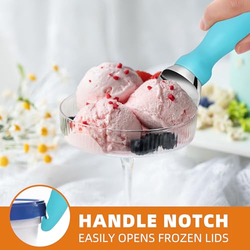 EWPJDK Ice Cream Scoop with Comfortable Grip Handle, Heavy Duty Stainless Steel, Perfect Shape Scoops, Ice Cream Scooper (Blue) - Thumbnail 6