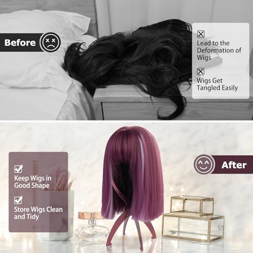 Dreamlover Collapsible Wig Stands Head , Wig Holders, Plum, 3 Pack, 14.2 Inch (Pack of 3) - Image 4