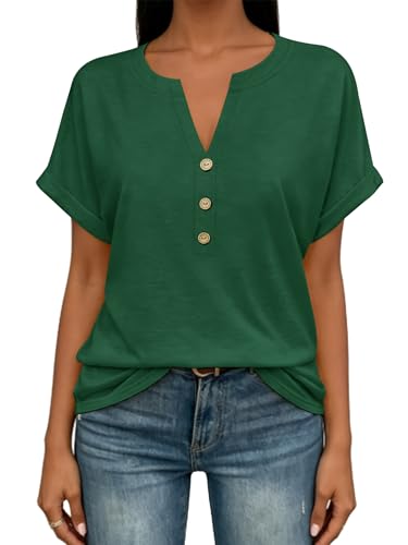Image of EyMuse Womens Short Sleeve Henley Tops Fashion Casual V Neck Summer Tshirt | Summer Button Up Top Fashion Soft Basic Tees Blouses Spring Comfortable Classic Clothing Resort Wear for Women 2026