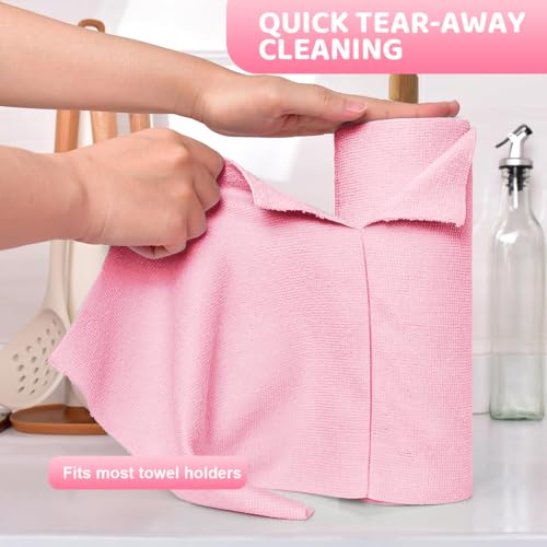 Image of HASTHIP Microfiber Cleaning Cloth Roll, 15 Count, 25x60cm, Pink, Pre-Cut