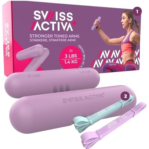 Swiss Activa+ Premium Dumbbells (3 lb Set of 2) & Resistance Bands for Women (15-65 LBS, Set of 2) - Hand Weights and Exercise Bands for Home Workouts, Strength Training, and Stretching Cover