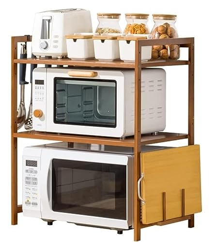 Soporte para microondas con ganchos, estante de almacenamiento multifuncional y encimera, soporte ideal para microondas, especias y platos, solución de cocina que ahorra espacio