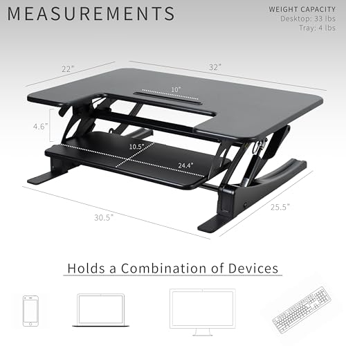 Image of VIVO Black 32 inch Standing Desk Converter, DESK-V000VS | Height Adjustable, Stand Up Desk Riser, Wide Keyboard Tray, Dual Monitor and Laptop Workstation, Black Frame, V Series