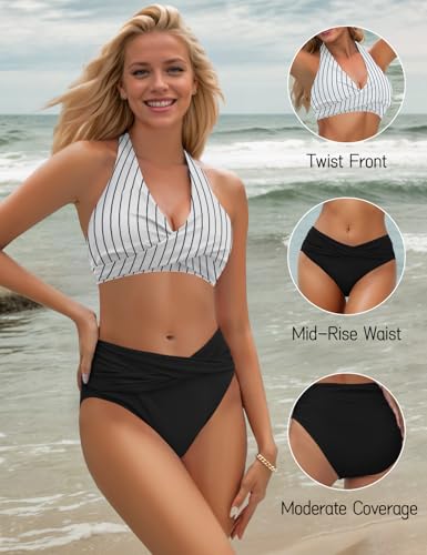Image of Sopliagon Women's Bikini Sets Twist Front Two Piece Swimsuit Halter Bathing Suit