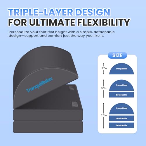 Image of TranquilRelax Foot Rest for Under Desk at Work, Gaming Accessories Foot Stool with 3 Adjustable Heights & Washable Cover, Comfortable Office Desk Accessories, Footrest for Office, Home and Car (Gray)