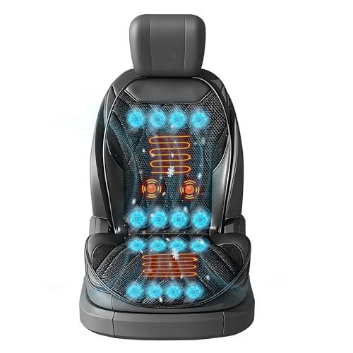 3-in-1 Smart Climate Control Car Seat Cushion Comfortable Massage Cooling Seat Cover for Car Front Seat, 16 Fans Ventilated Cooling Seat Cushion for Car Fit All Season 1 Pack Seat Cooler (Black-1)
