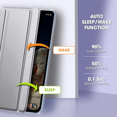 Image of GRIPP Ultra Transparent PC Back Case for iPad 10.9 inch (10th Generation, 2022), iPad 11 inch (A16, 2025), Trifold Stand, Pencil Holder, Auto Sleep /Wake - Grey