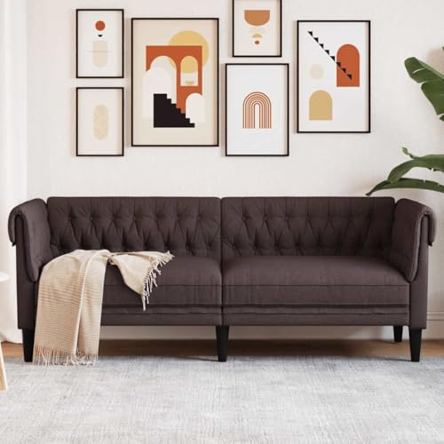 QJBSAVVA Chesterfield Sofa 3 Sitzer Dunkelbraun Stoff Sofa mit Gepolsterten Sitz und Armlehnen Klassisches Design für Wohnzimmer und Lounge QJBSAVVA Chesterfield Sofa 3 Sitzer Dunkelbraun Stoff Sofa mit Gepolsterten Sitz und Armlehnen Klassisches Design für Wohnzimmer und Lounge