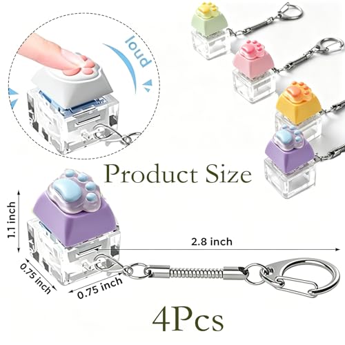 Image of Keyboard Fidget Toy, Four Key Mechanical Style Keychain with Snake Chain, Stress Relief Gadget for Office Workers and Students, Portable Anxiety Relief Tool for Commuting and Gaming