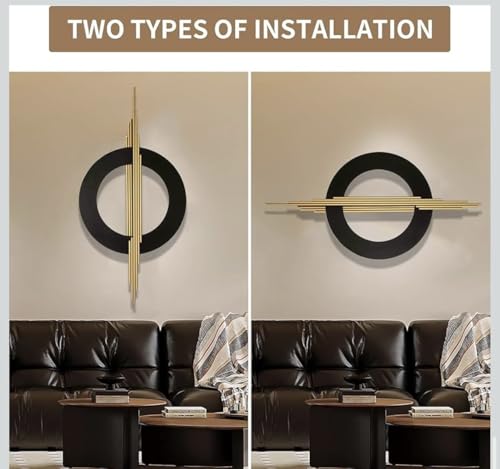 Image of ZOVE Modern Metal Wall Art | Black & Gold Circle Decor for Living Room | Modern Geometric Wall Hanging for Home, Office, or Hallway | 3D Abstract Iron Sculpture - 39 x 19 inch
