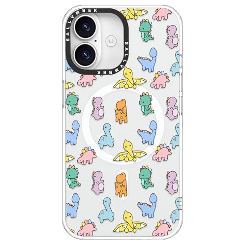 sallvmbek for iPhone 16 Case 6.1 inch,Compatible with MagSafe,Cute Dinosaurs Print Pattern,Magnetic Shockproof Protective TPU Bumper Cases for iPhone 16 Women Girly