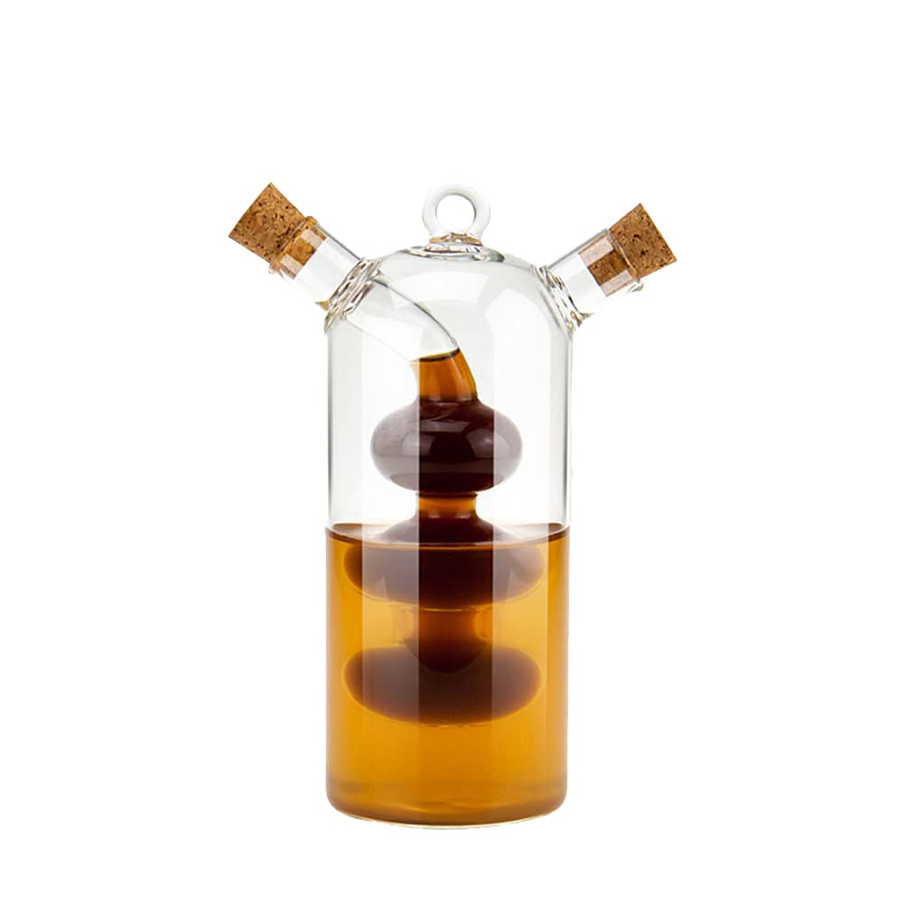 HOUNKUI 2 in 1 Olive Oil and Vinegar Dispenser, Multifunctional Glass Oil and Vinegar Dispenser, with Cork Stopper to Store Cooking Tools