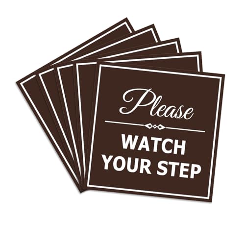 Signs ByLITA Square Classy Please Watch Your Step Sign | Safety Sign with Easy Installation (Dark Brown) - Large 5 Pack