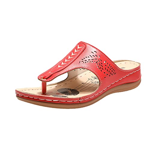 YIzdegg damsandaler, sommar, bekväma tåseparationer, sommarskor med fotsäng, ortopediska sandaler, festliga öppna skor, eleganta, flip flops som andas, ergonomiska utomhussandaler, röd, 38 EU