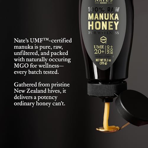 Image of Nate's Pure Manuka Honey, Gold Edition - 13.2 oz Squeeze Bottle | Sourced & Packed in New Zealand - MGO 830+ UMF Certified 20+