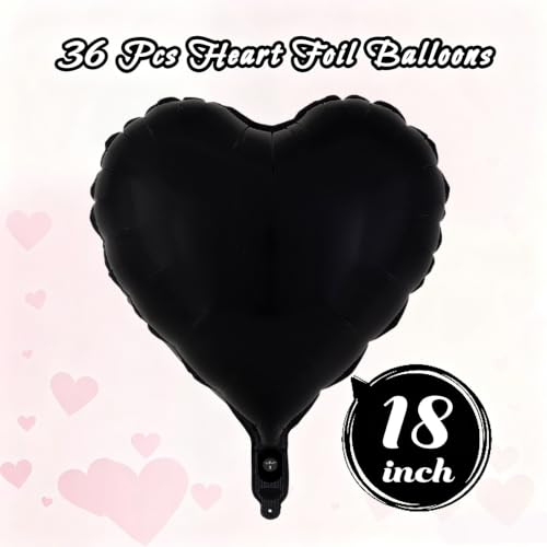Image of 36 Pcs Black Heart Balloons,18 Inch Heart Foil Balloons Valentine Balloon for Wedding Engagement Party Valentine Day Decorations