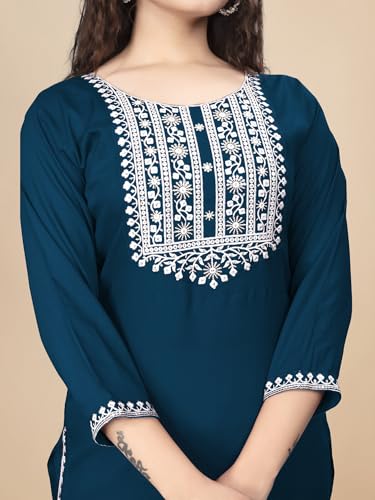 Image of Women Rayon Embroidered Kurti Three Quarter Sleeve Kurta for Women and Girls Embroidery Work Soft Rayon Fabric Comfortable