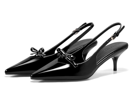 Image of Coutgo Womens Slingback Kitten Heels Bow Pointed Toe Wedding Dress Shoes | 2-Inch Low Heel Pumps, Comfort, Closed Toe, Adjustable Buckle Strap, Slip on, Party Prom