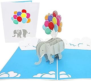 PopLife Elephant and Balloons 3D Mothers Day Pop Up Card - Pop Up Happy Birthday Card, Baby Shower, Get Well - Folds Flat for Mailing - for Mother, for Daughter, for Son, for Wife, Granddaughter