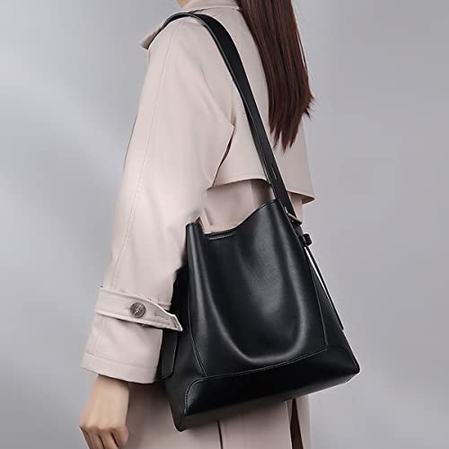 Foxlover Small Hobo Shoulder Bags For Women, Mini Ladies Bucket Bags Designer Genuine Leather Handbag Purse (Black) #TOP1