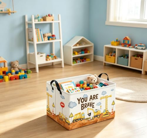 Image of Rectangular Kids Storage Basket Baby Gift Basket Cute Toy Storage Bin Organizer Shelf Book Basket Room Decor(Excavator)