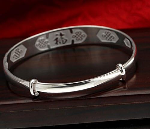 NANHONG 925 Sterling Silver Bracelet-3D Loong and Phoenix Relief and Engraved Chinese Blessing, 5.9cm - Image 4