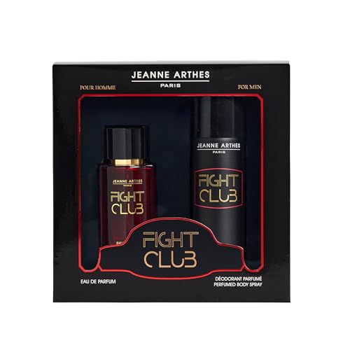 JEANNE ARTHES - Coffret Cadeau pour Homme - Fight Club - Eau de Parfum 100 ml + Deospray 200 ml - Ambré Boisé - Fabriqué et conditionné en France à Grasse