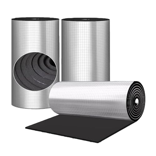 DWZL Espuma Acústica NBR Autoadhesiva Rollo Lámina Aluminio Celda Cerrada Reducción Ruido Superior Blindaje Térmico Techos Paredes Autocaravanas (T:20mm, 1 * 10m)