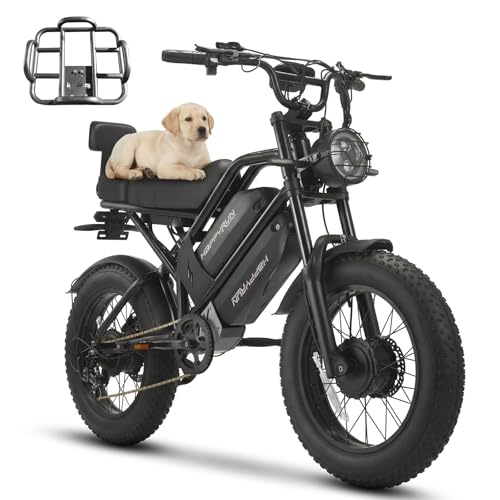 HAPPYRUN G70 Pro Electric Bike for Adults - 5000W Peak Dual Motor E-Bike, 38Ah Removable Battery, 36MPH Max Speed, 20 Fat Tire All-Terrain, 85+ Miles Range, Off-Road Commuter (G70PRO+Shelves)