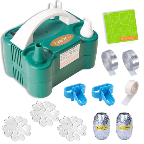 PartyWoo 110V 600W Electric Balloon Pump, Portable Balloon Inflator, Dual Nozzle Air Pump for Balloon Garland