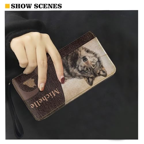 Image of Bulopur Custom Name Wallet for Women Wolf Purse with Wristlet PU Leather Waterproof Ladies Purses Handbag Zip Around Coin Cash Clutch Card Organizers Gifts for Him