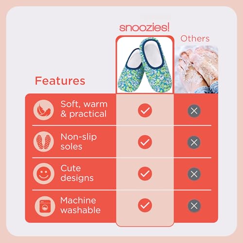 Image of Snoozies Garden Flowers Skinnies slipper socks for Women Non-Slip Lightweight Soft Sherpa Lining Foldable Travel