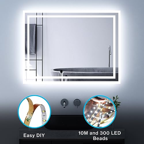 Image of Olafus White LED Strip Lights, 32.8ft Dimmable Vanity Light, 6000K Daylight White LED Tape Lights with UL Listed Adapter, 12V 600 LEDs for Bedroom Kitchen TV Mirror Stair (Pack of 3)