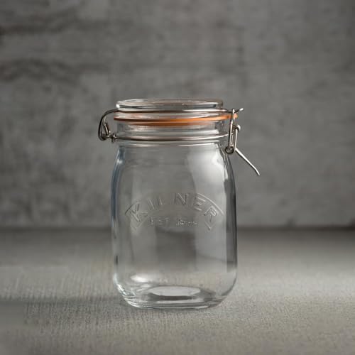 Image of Kilner Premium 2 x 1Litre Round Airtight Leakproof Borosilicate Glass Clip Top Jar | Multipurpose Food Storage Container with Wire Lock for Yougurt, Coffee, Pasta, Drinks
