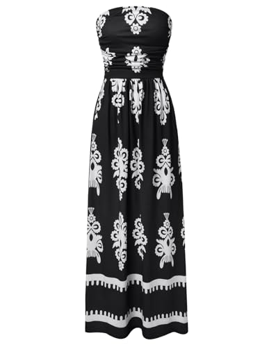 Image of GRACE KARIN Women Strapless Dress Casual Loose Ruched Long Maxi Dress with Pockets