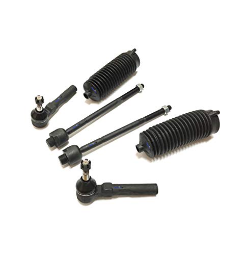 6 Pc Steering Kit Front Inner & Outer Tie Rod Ends with Bellow Boots Compatible with 2WD / RWD Only