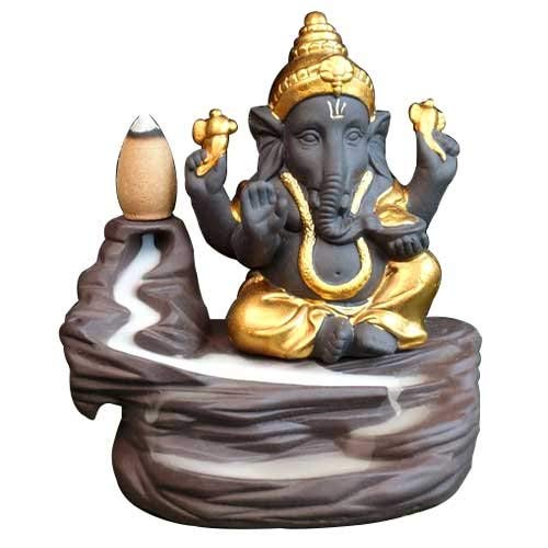 The Craft Store Burner Smoke Waterfall Backflow Holder Ceramics Porcelain Ganesha Cones Sticks with Free 30 backflow Incense Cones