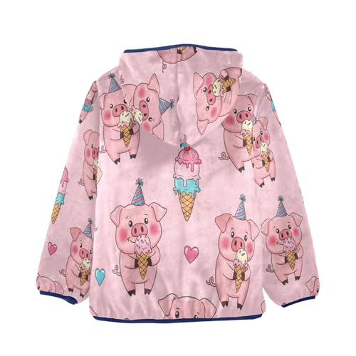 Cute Pig Ice Cream Pattern Toddler Fleece Jacket Girl Boys Hooded Fleece Jacket Coat Warm Outwear Zip-up 3-10T2