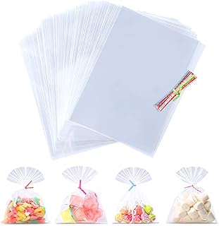 100 PCS Clear Cellophane Treat Bags 20 x 15 cm, TOOELMON Sweet Party Gift Bags With Twist Ties, Clear Resealable Flat OPP Bags for Candy, Soap, Cookie, Chocolates, Birthday, Wedding
