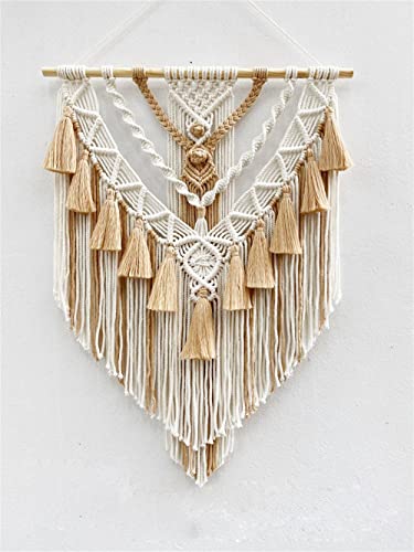 BMIDRUT Gewebter Makramee-Wandteppich aus Baumwolle, handgefertigt, gewebt, Traumfänger mit Quaste, Ornament, Schlafzimmer, Wohnzimmer, Wohnzimmer, 45 x 75 cm